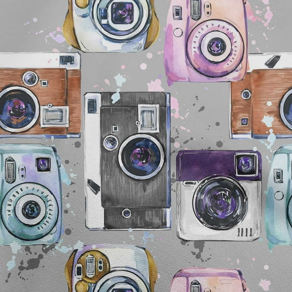 oneOone Cotton Cambric Light Gray Fabric Camera Pattern Craft Projects Decor Fabric Printed By The Yard 56 Inch Wide