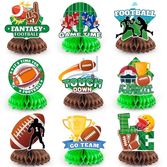 9 Pcs Football & Rugby Honeycomb Table Centerpieces, Football Honeycomb Ornaments, Ideal Table Decor Supplies for Football Party Decoration