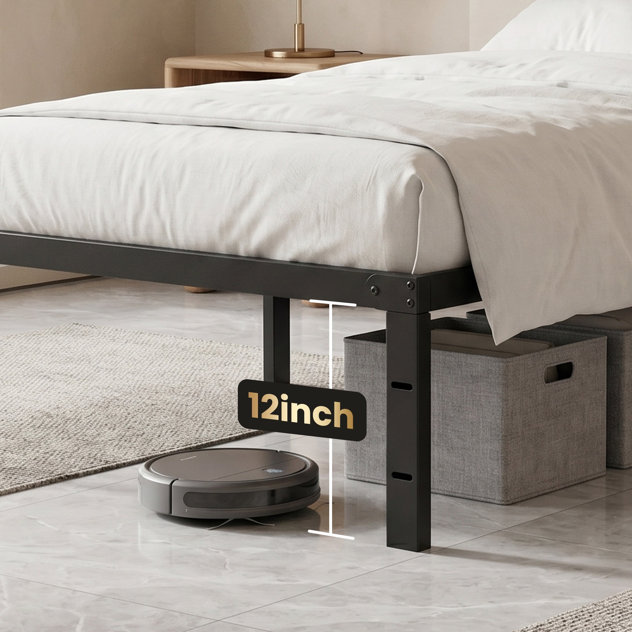 EDX 12 Inch Metal Platform Bed Frame with Steel Slats, No Box Spring Needed, Noise Free, Easy Assembly, Twin