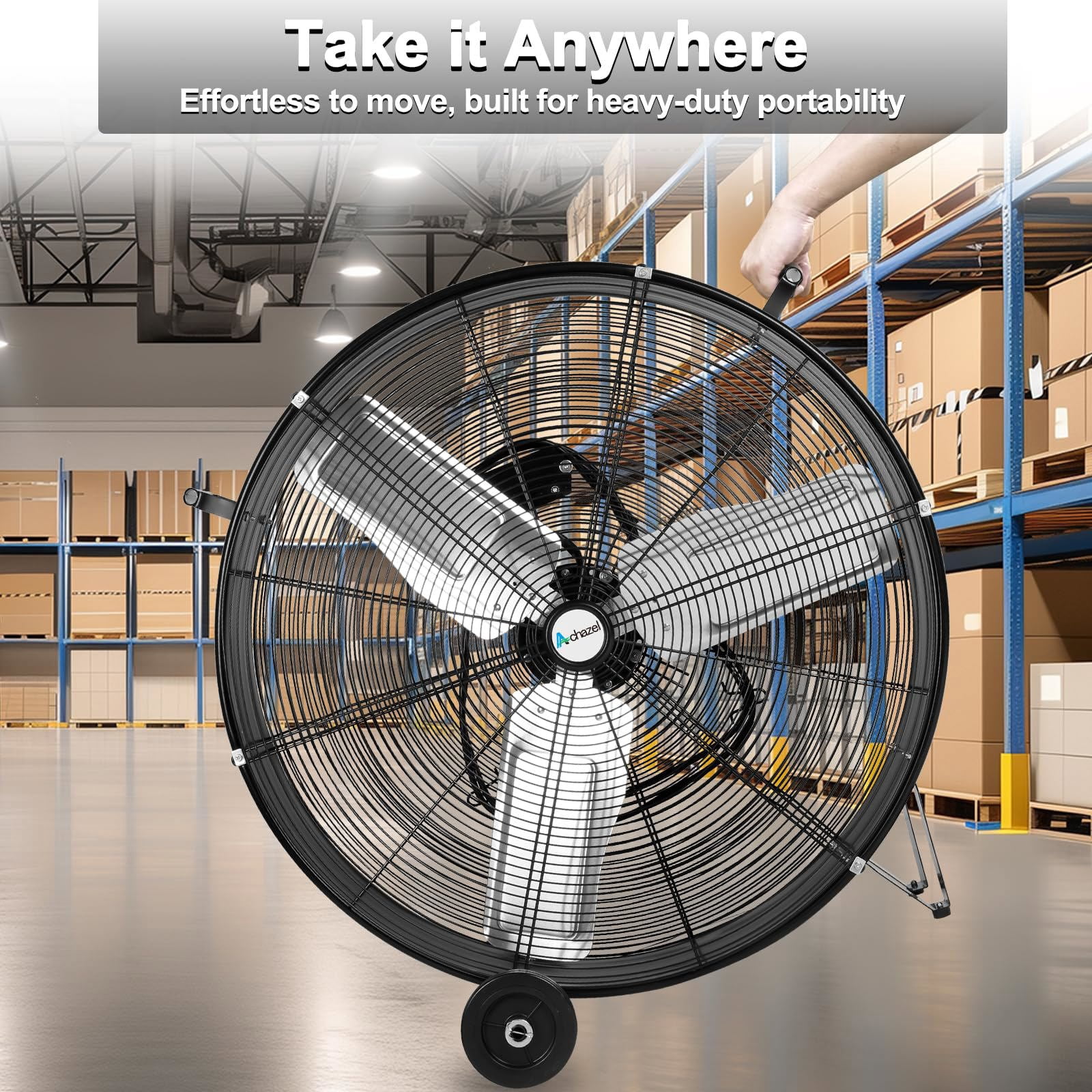 Achazel 30 Inch Industrial Drum Fan, 3-Speed Heavy Duty 13000 CFM High Velocity Air Circulation Floor Fan for Warehouse Workshops Garage Cooling