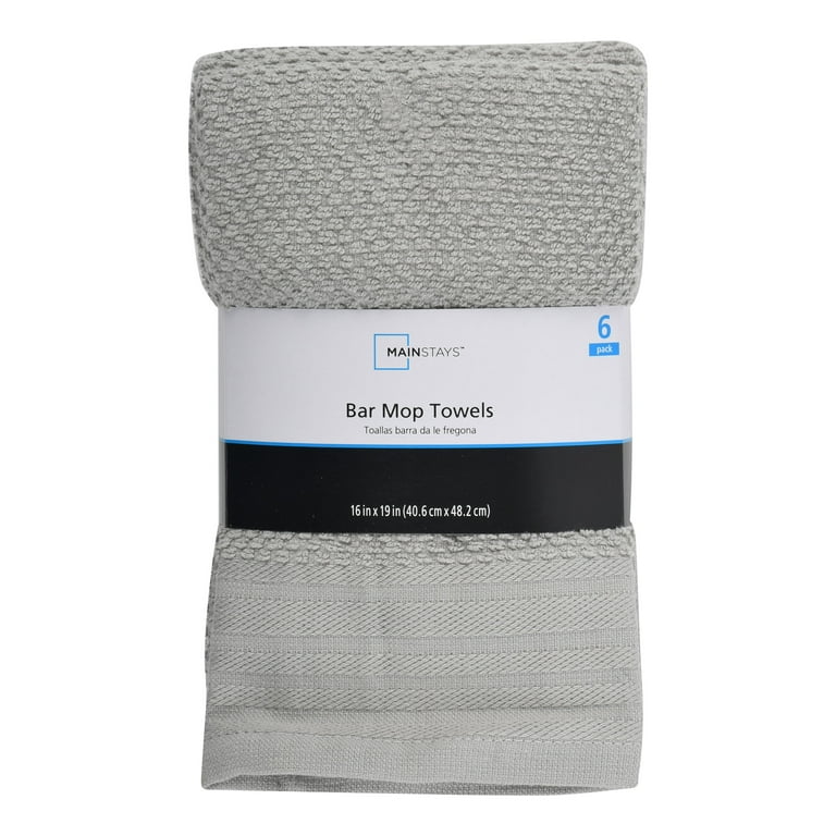 Mainstays 6-Piece Bar Mop Kitchen Towel Set, Solid White 