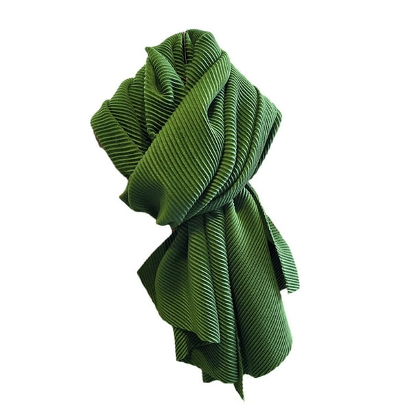 Qarigey Lujosa bufanda plisada de un solo color para mujer, elegante, versátil, suave y cómoda Accesorios de disfraces verde negruzco
