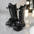 thumbnail image 4 of BXJX Girls Mid-Calf Boots, Lace-up Side Zipper Soft Sole Non-Slip Winter Riding Boots Black Size 1.5 Big Kids, 4 of 6