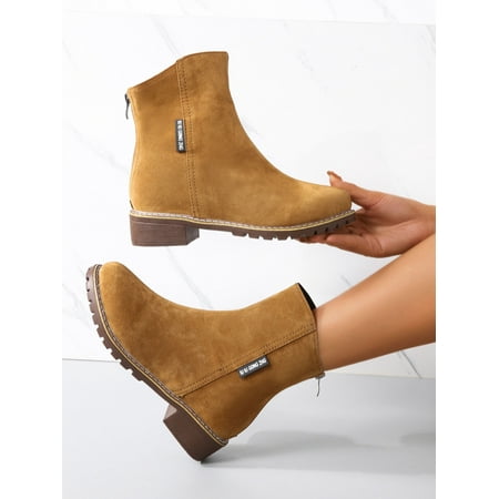 

Woobling Ladies Non Slip Winter Shoes Chunky Heeled Short Bootie Formal Breathable Booties Brown 9
