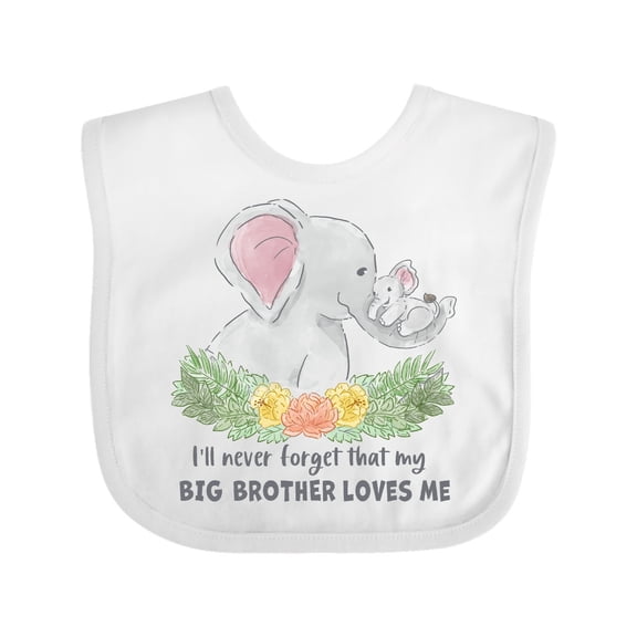 Inktastic I'll Never Forget That My Big Brother Loves Me Cute Elephant Boys or Girls Baby Bib