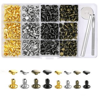 Trimming Shop 100 Set Double Cap Tubular Rivets with Fixing Tool Kit,  Leather Rivets with 3 Pieces Hand Tool Set for Repair Clothing, Handbag