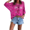 thumbnail image 3 of Crochet Lattice Tops For Women Crewneck Sweater Wrinkle Free Travel Clothes For Women Peasant Tops For Women Basic Tees For Women Crochet Tunics And Pullovers Knitted Tops For Women Summer, 3 of 5