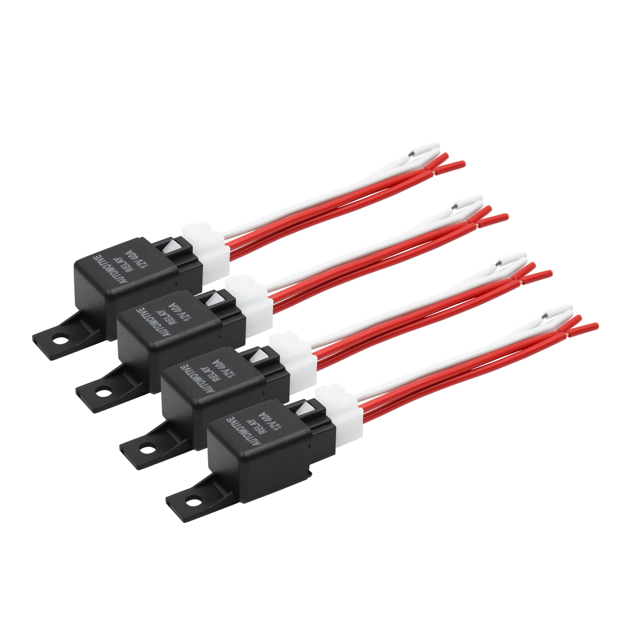 4PCS 12V Automotive Changeover Relay 40A 5-Pin With Socket Holder Black Shell 