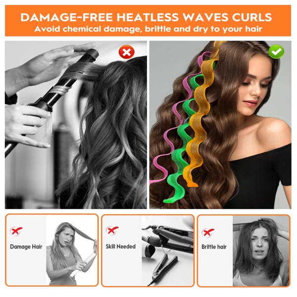 30 Pcs Heatless Hair Curlers Wave Curls Styling Kit with 2 Pcs Styling Hooks, No Heat Hair Curlers for Women Girls
