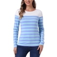 thumbnail image 1 of BLUSA CHIC PARA MUJER INSPIRE, TIRA A RAYAS, BLOQUE DE COLOR, MANGA LARGA, CAMISETA CASUAL, TAMAÑO M, AZUL CLARO Y OSCURO, 1 of 6