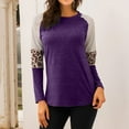 thumbnail image 2 of QLEICOM Women's Long Sleeve Tops Leopard Color Block T Shirt Casual Tunic Crew Neck Striped Shirts Plus Size Tops Loose Sweatshirt Purple XXL, US Size:12, 2 of 3