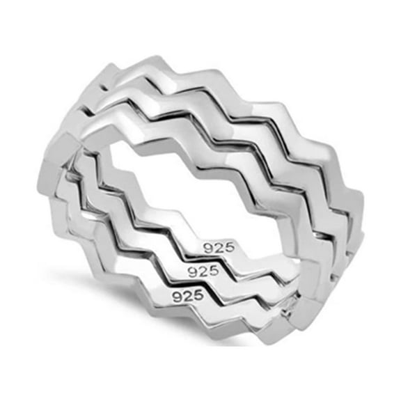 925 Sterling Silver Platinum Plated 3 Zigzag Band Women Valentines Day Gifts Ring