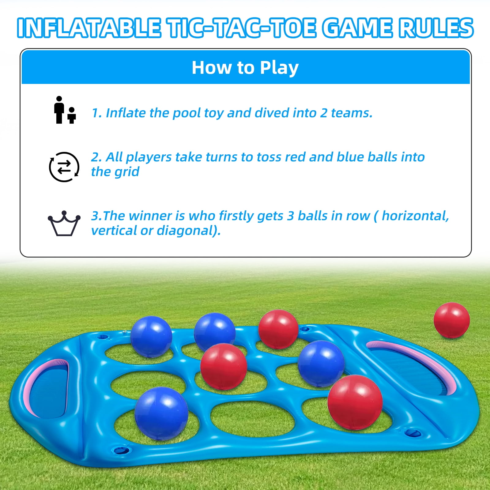 Pool Toys Games Set, Inflatable Floating Tic-Tac-Toe with 12 Balls, Cup Holder and Fruits Colder for Adults Teens Kids 2-8 Players