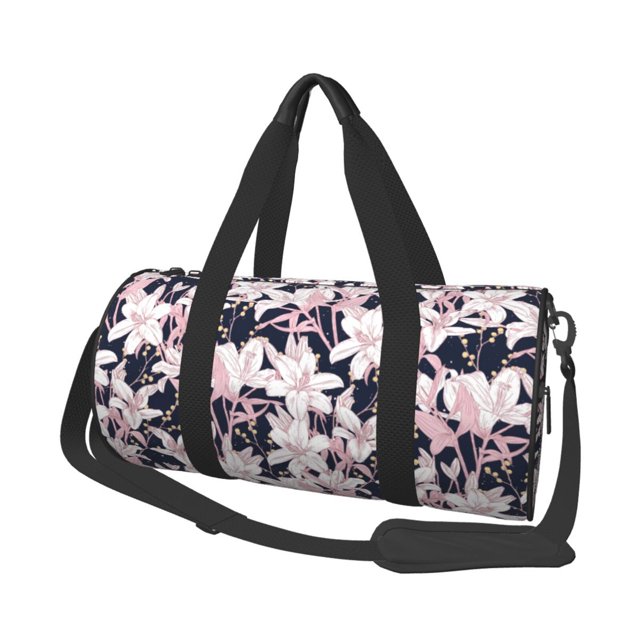 Fotbe Lilies Flowers Bolsa Deportiva de Lona Plegable con Estampado, Bolsa de Gimnasio con Bolsillo Seco/Húmedo, Bolsa de Viaje Ultraligera de Gran Capacidad