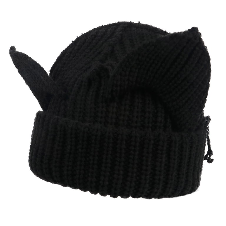 Cat Ear Beanie Y2K Cute Knit Hat Warm Crochet Skull Cap Unisex Fashion Cat Ear Beanie Y2K Cute Knit Hat with Ears Warm Crochet Hat  main image 3