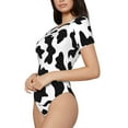 thumbnail image 2 of Fotbe Women Short Sleeve Bodysuit Round Neck Milk Cow Bodysuit For Women Round Neck Scoop Neck Long Sleeve Stretch Tops Jumpsuit-Large, 2 of 9