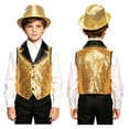 thumbnail image 7 of iiniim Boys Show Outfit Sequin Vest Hat Set For Dance Party Themed Celebration Gear Performance Top Gold 14, 7 of 7