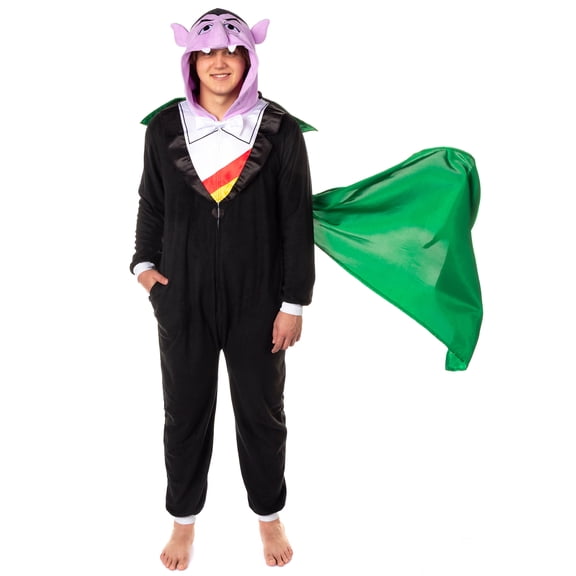 Sesame Street Union Suit Men's Count Von Count Hooded One Piece Pajama Costume
