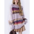 thumbnail image 2 of Suéteres de mujer a rayas con ambiente retro, acogedores, elegantes, de estilo japonés, tejidos de otoño, sencillos, con paneles, temperamento elegante y chic., 2 of 6