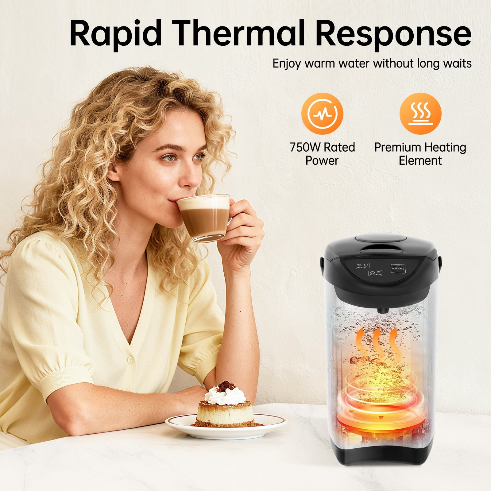 4L Electric Water Boiler Kettle Hot Water Dispenser 304 Stainless Steel 750W