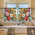 thumbnail image 2 of Yayeee Kitchen Curtains Tier Set of 2 Light Filtering 57"x24" Over Sink Window Panels, Pink Floral Tomatoes, 2 of 7