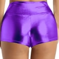 thumbnail image 3 of YONGHS Women's Hot Pants Shiny Metallic Boyshort High Waist Dance Mini Micro Booty Shorts Purple Medium, 3 of 7