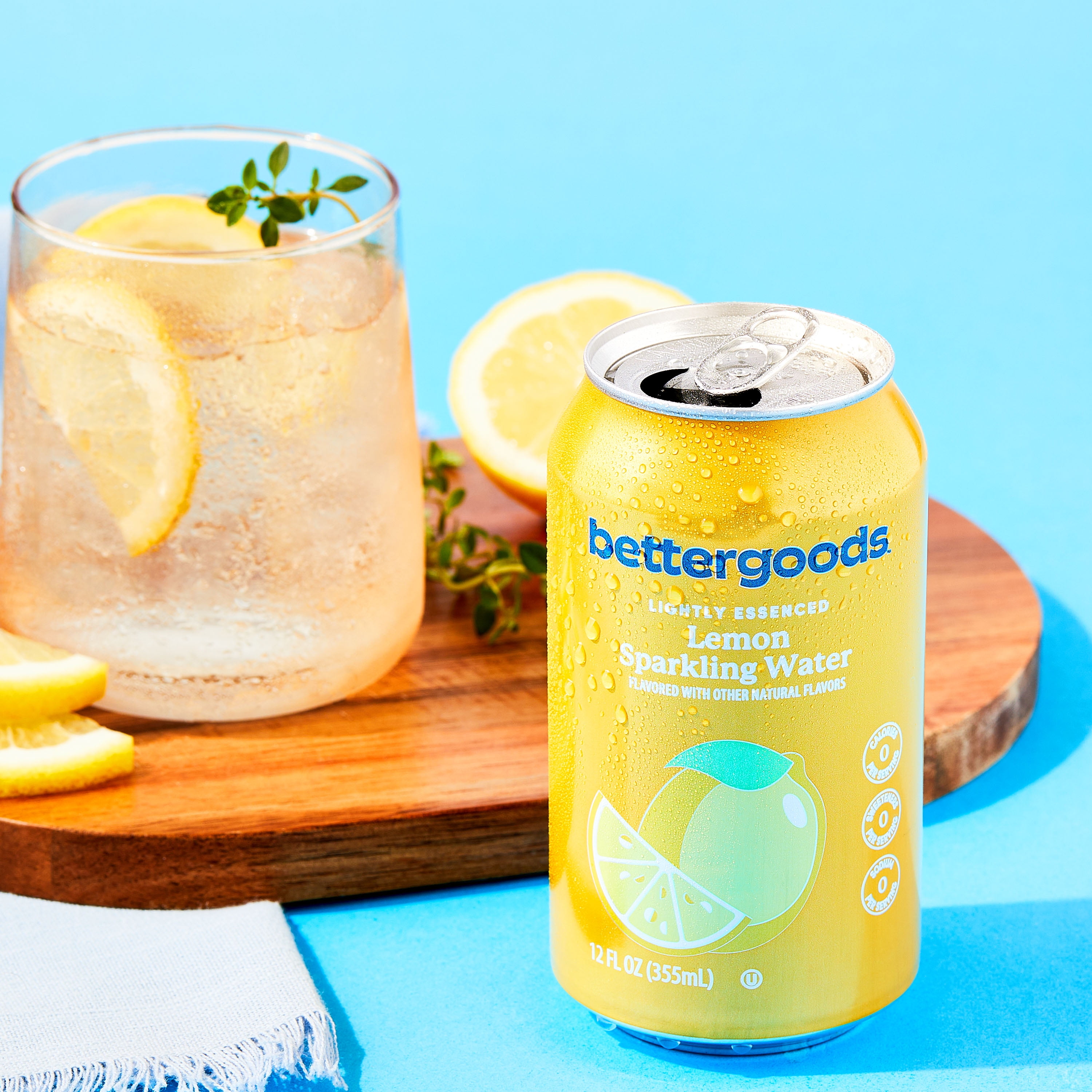 (3 pack) bettergoods Lemon Flavored Sparkling Water, 12 fl oz, 8 Cans