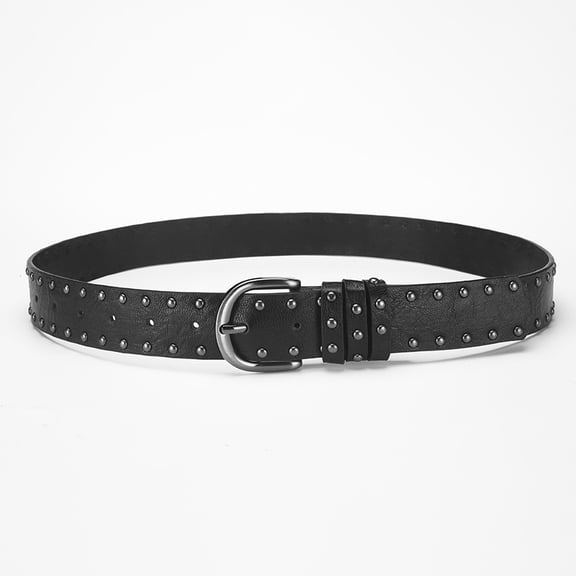 Zhuge Women's Studded Rivet Leather Belt with Silver Buckle, Fashion Punk Style Waist Belt for Jeans, Pants & Dresses, Black