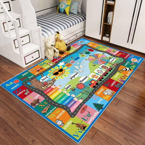 ABC Rug, Non-Slip Alphabet Carpet, Educational Learning Mat For Preschool Classroom & Playroom-4x5ft