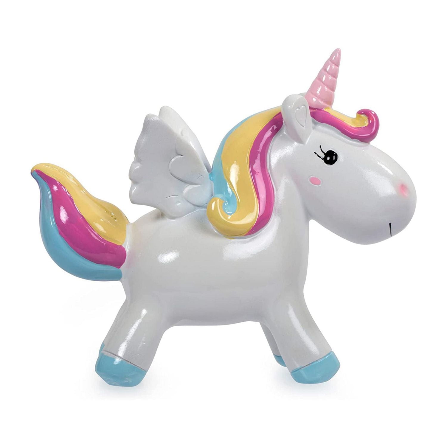 Truu Design Cute Novelty Polyresin Unicorn Kids Money Bank, 7.5 x 2.75 x 6.25 inches, Multicolour