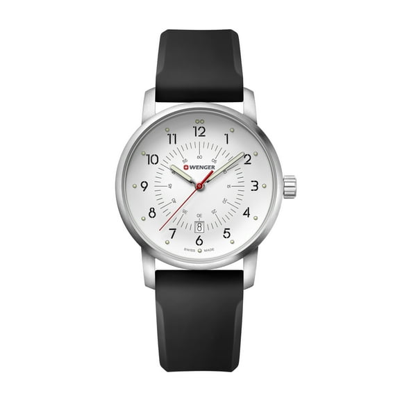 Wenger Avenue Water Resistant Watch with Large White Dial and Black Silicone Strap