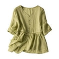 thumbnail image 2 of VKOYWKM Linen Shirts for Women Plus Size Cotton Linen Tops Button Up V Neck T Shirts Solid Color Short Sleeve Peplum Tops Lightweight Summer Tees, 2 of 5