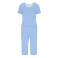 thumbnail image 2 of Plebaso Women's 2 Piece Capri Pajama Sets Pjs V Neck Short Sleeve Tops and Capris Pants Lounge Sets, 2 of 5