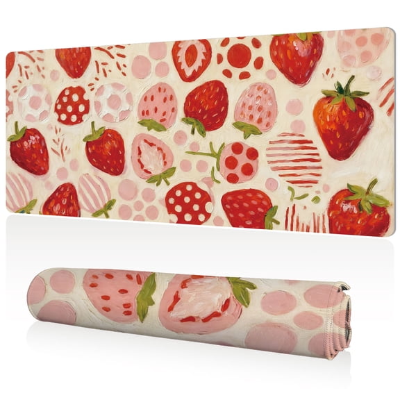 LIVEKEY Extra Large Mouse Pad 80x40cm Full Desk Coverage Strawberry Pattern Durable Easy Clean Non Slip Stitched Edge for Gaming Office