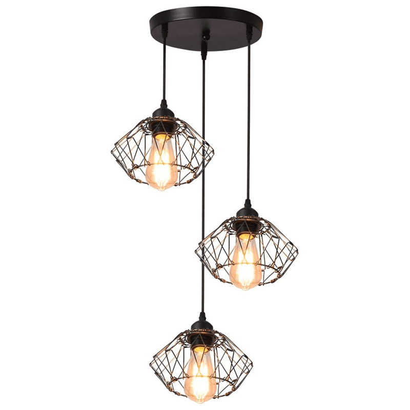 3 Lights Hanging Cage Ceiling Diy Industrial Metal Pendant Lamp Fixture Vintage Lighting With E26 Base Adjustable Height Com - Ceiling Pendant Lamp Fixture