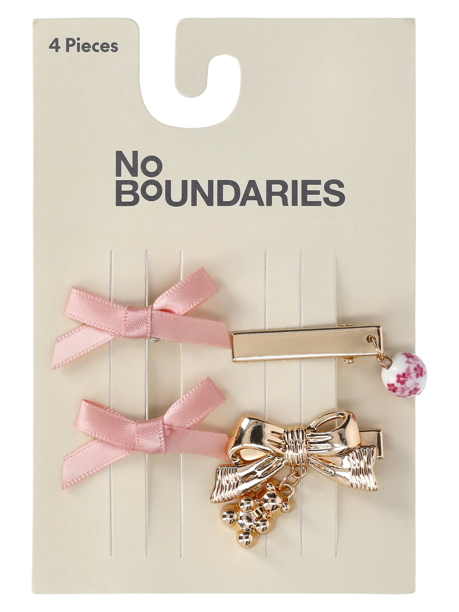 No Boundaries Bow and Charm 4-Piece Hair Clip Set - Blush/Gold Tone