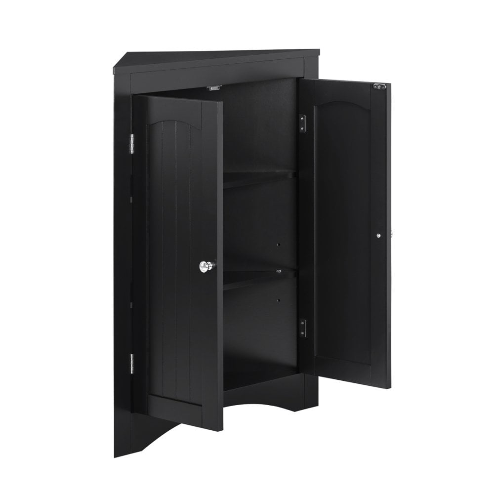 Hassch Corner Bathroom Storage Cabinet, Triangle Freestanding Floor Storage Cabinet with Adjustable Shelves and 2 Doors for Bathroom, Kitchen, Living Room or Bedroom (Espresso)