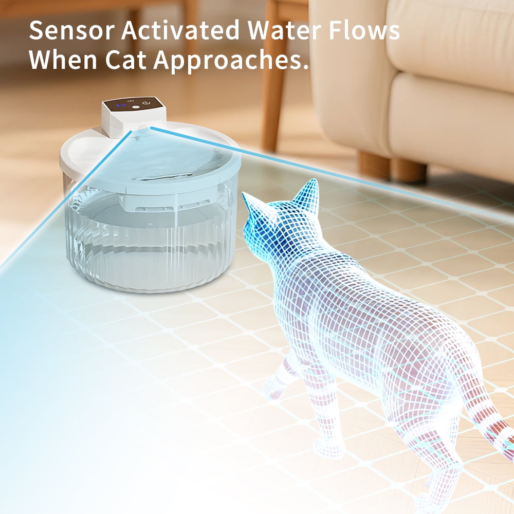2000ML Sensor-Activated Cat Water Fountain - 50-Day Runtime, Ultra-Quiet 30dB