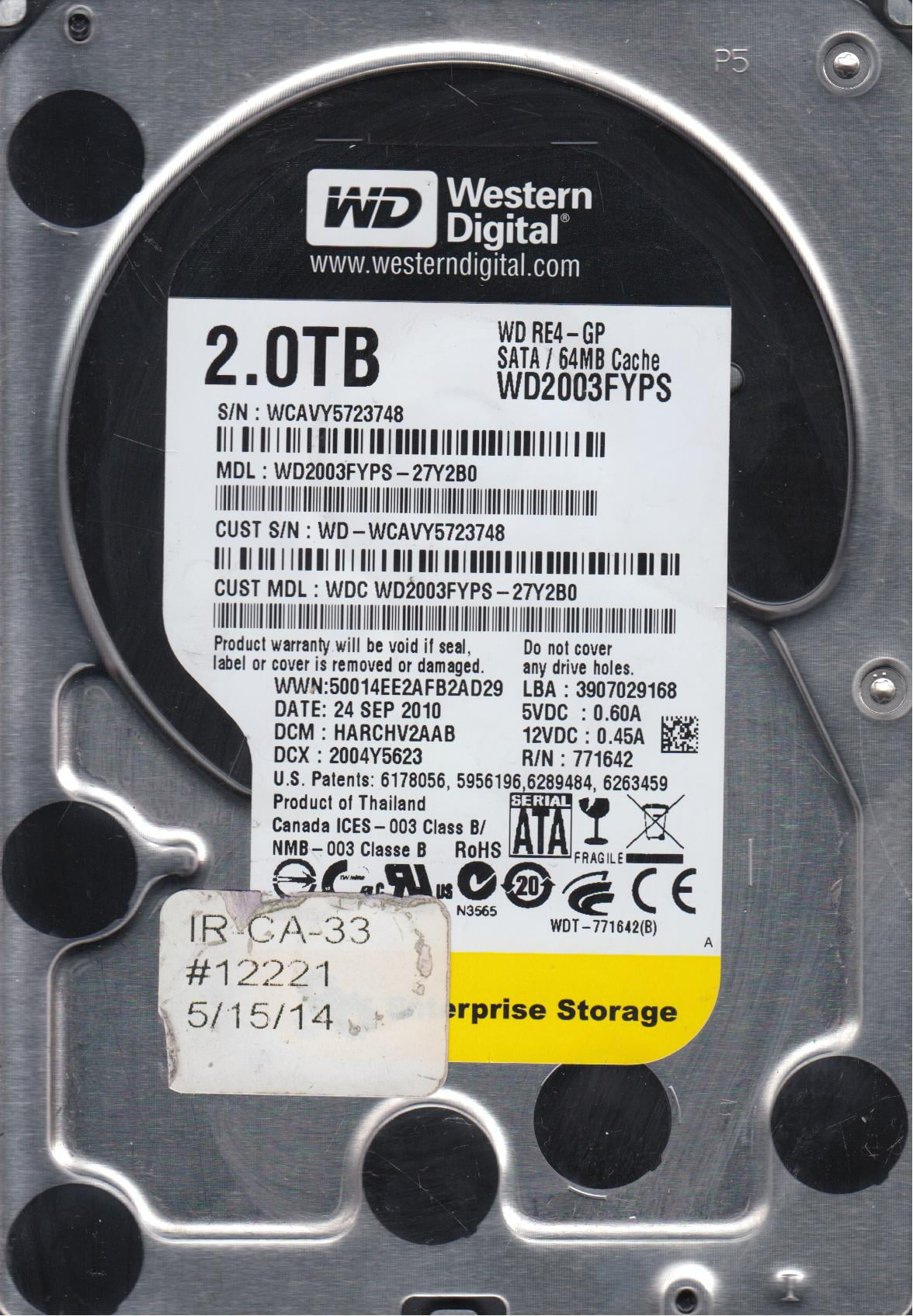 WD2003FYPS-27Y2B0 DCM HBRCHV2AAB Western Digital 2TB SATA 3.5 Hard Drive WD2003FYPS-27Y2B0 DCM HBRCHV2AAB Western Digital 2TB SATA 3.5 Hard Drive