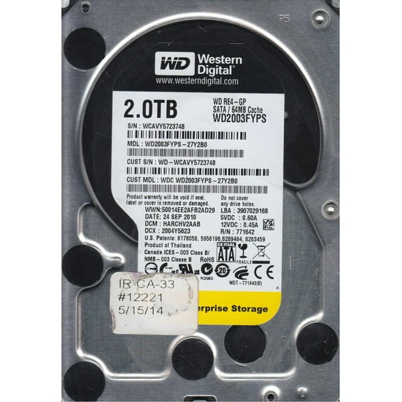 WD2003FYPS-27Y2B0, DCM HARCHV2AAB, Western Digital 2TB SATA 3.5 Hard Drive