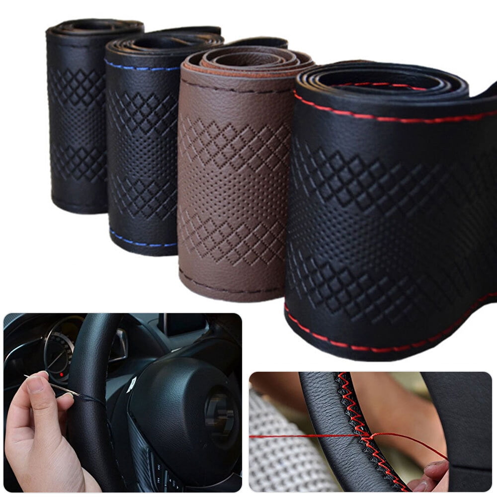 FLY5D Leather Steering Wheel Cover Lace Up, Stitch On Wrap, Universal