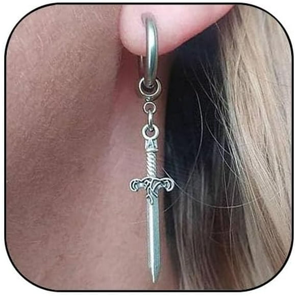 shiyou-Sword Earrings for Women Men Gothic Dagger Earrings Punk Knife Earrings Silver Huggie Hoop Earrings Sword Dangle Earring Jewelry for Women Men