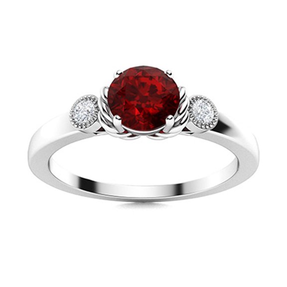 Trilogy Ring! 5 MM Round Garnet 925 Sterling Silver Women's Mother's Day Gift Ring