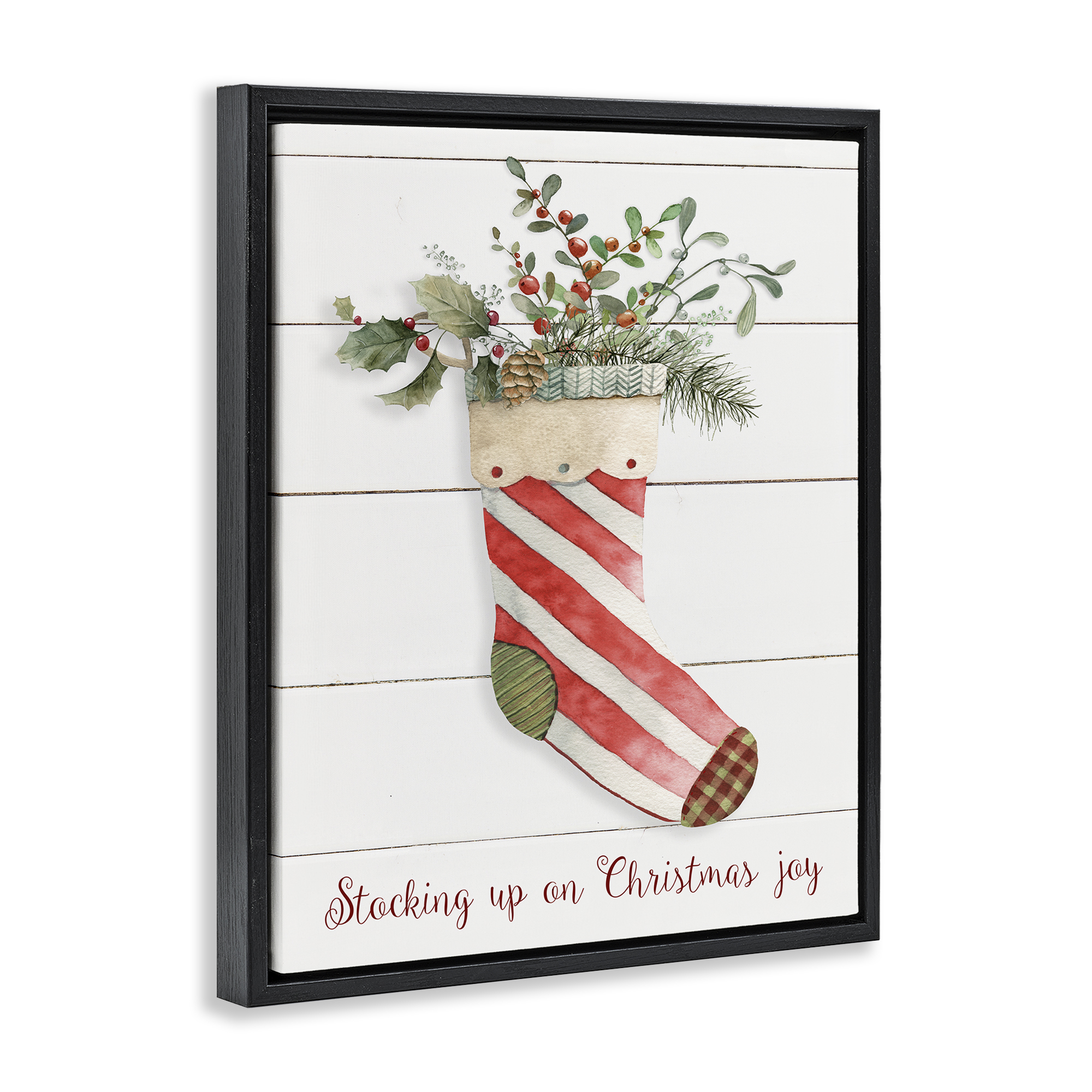 Stupell Industries Stocking Up On Christmas Holiday Painting Black Floater Framed Canvas Art Prints Wall Art, 25 x 31
