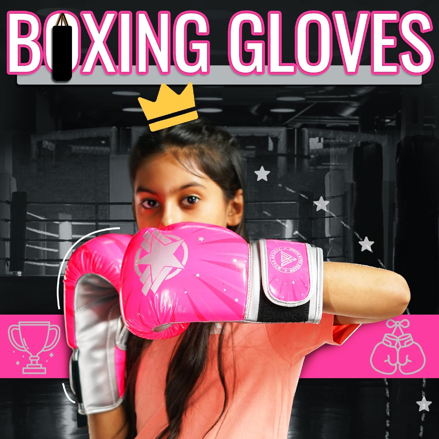 WYOX 6oz Kids Boxing Gloves – Silver Star | Punching, Strength Training, Kickboxing, Boxing Hand Wraps, Training, Sparring Gear