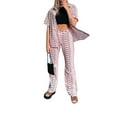 thumbnail image 4 of Franhais Women 2PCS Pants Suit, Print Short Sleeve Lapel Blouse, Straps Waistband Loose Long Pants, 4 of 9
