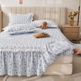 thumbnail image 2 of Lace Ruffle Edge Printed Bed Skirt Flower Pattern Quilted Thickened Bed Cover Three Piece Non Slip Dustproof Bedding Set, 2 of 6