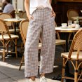 thumbnail image 5 of Women Plaid High Waist Barrel Wide Leg Cropped Pants, Button Fly Side Pockets Loose Casual Nine-Minute Long Trousers for Daily Hang-out Khaki M(M), 5 of 8