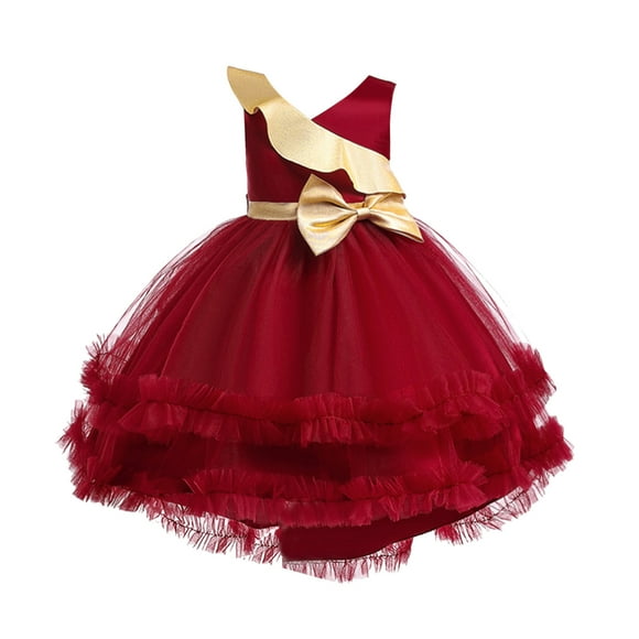 Splozh Flower Girls Tulle Dress Toddler Girls Christmas Sleeveless Solid Embroidery Lace Ruffles Party Evening Dress Wedding Dress Red,6-7 Years