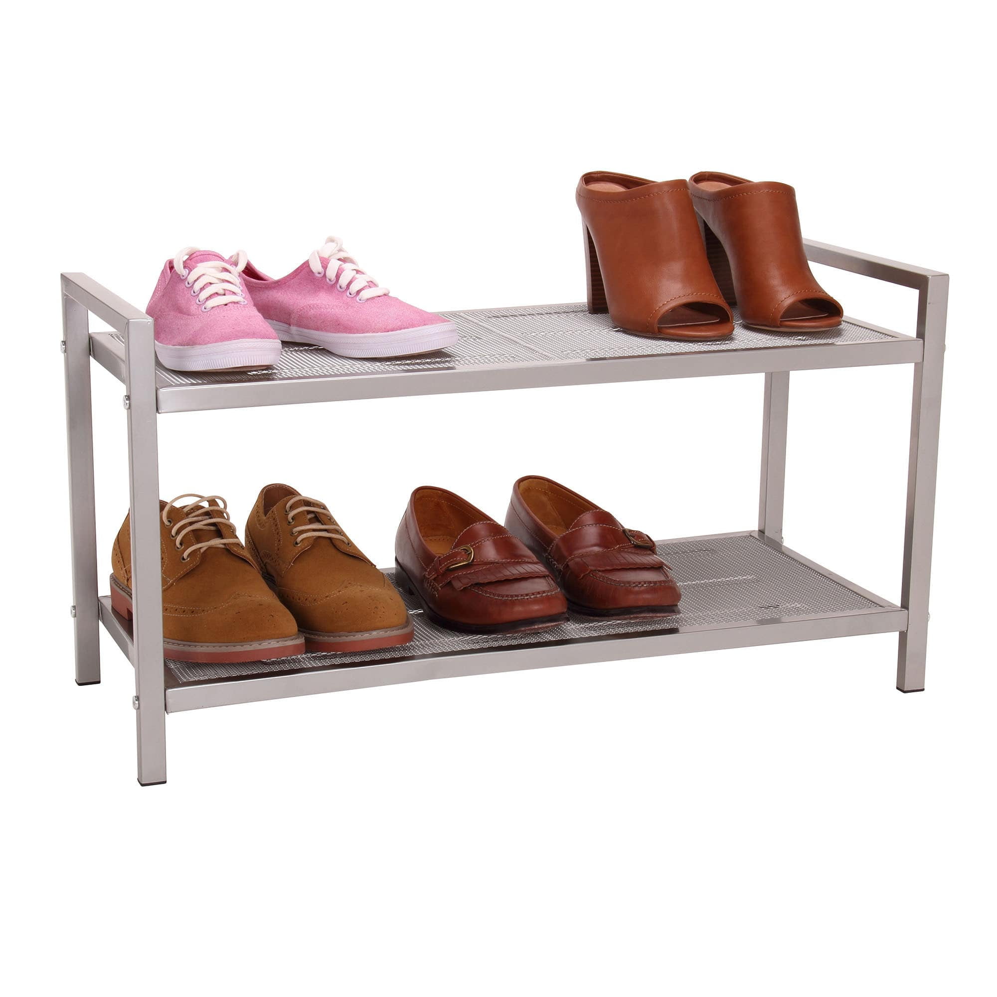 Household Essentials 2Tier Shoe Rack, Metal and Mesh, Nickel